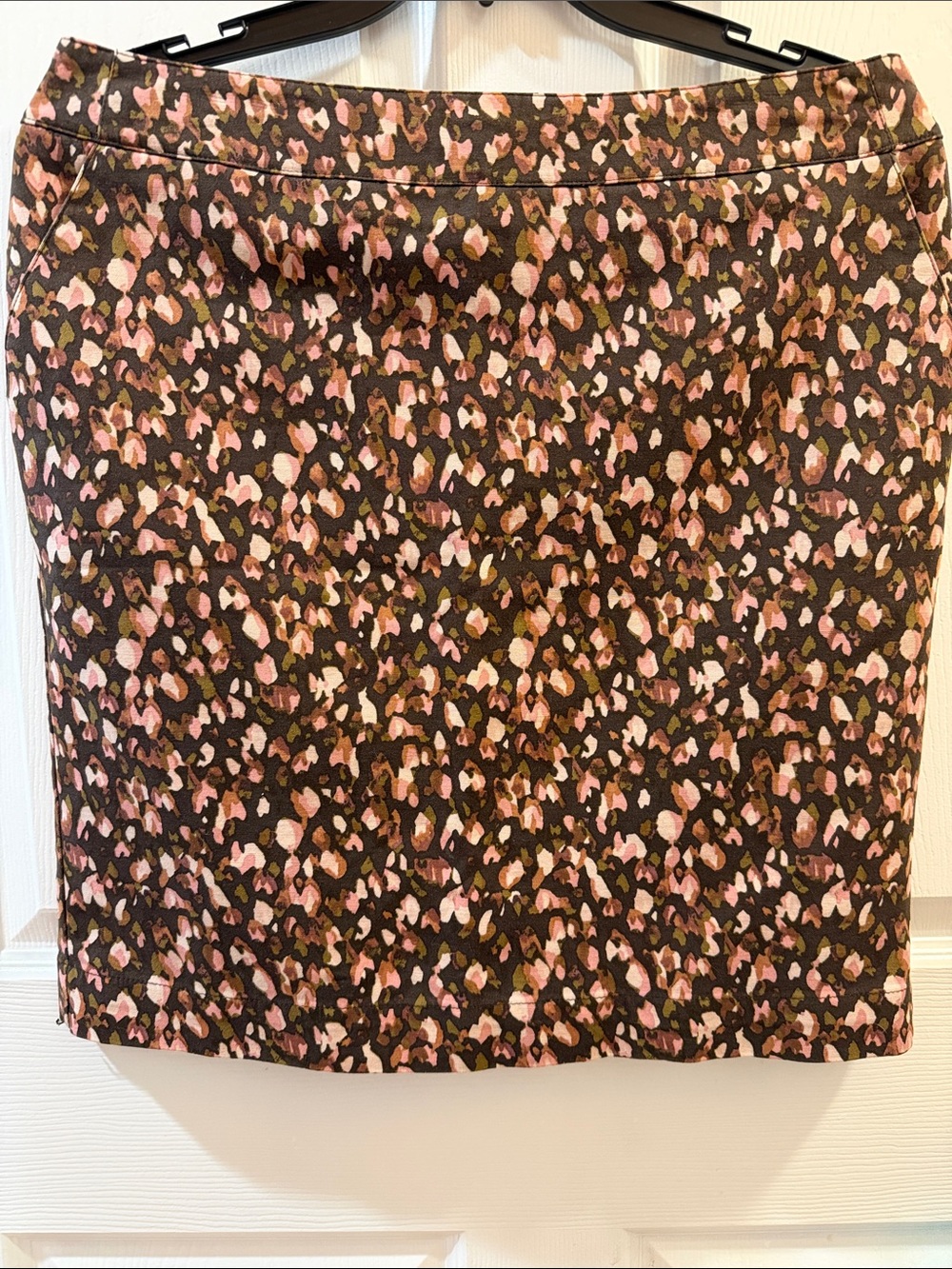 Merona Stretch Brown Lined Skirt with Pink and Olive Floral Abstract Print Size